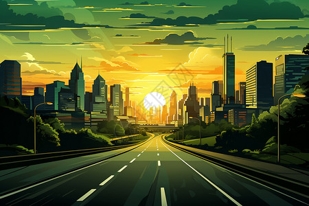 交通城市道路城市道路风景插画