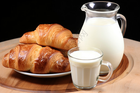 早餐时的牛角面包与牛奶背景图片