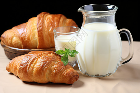 一杯牛奶和羊角面包图片