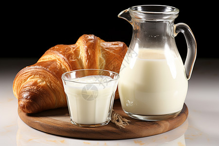 清晨的乳品和面包背景图片