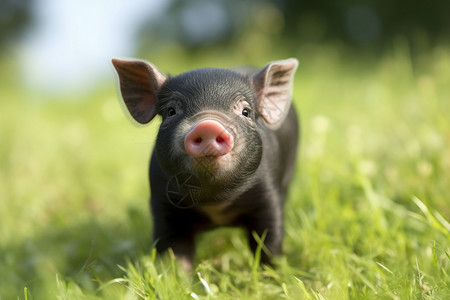 草地上一只可爱的小猪仔图片
