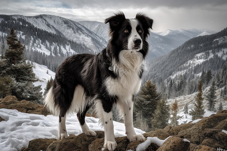 边境牧羊犬边境雪山高清图片