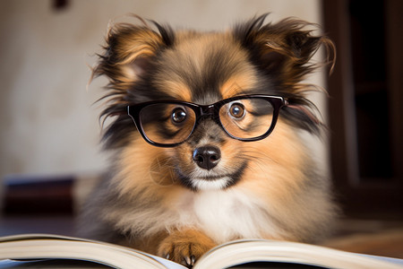戴着眼镜开心的小狗背景图片