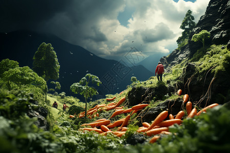 一堆胡萝卜山脉与农田设计图片
