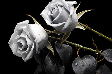 一束白玫瑰黑色背景的玫瑰设计图片