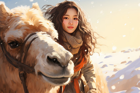 雪地上的中国女孩背景图片