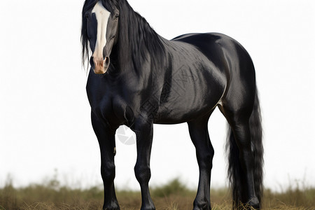 户外高大的黑色骏马背景图片