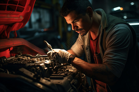 汽车技师修理车辆细节的技师在车库中工作背景