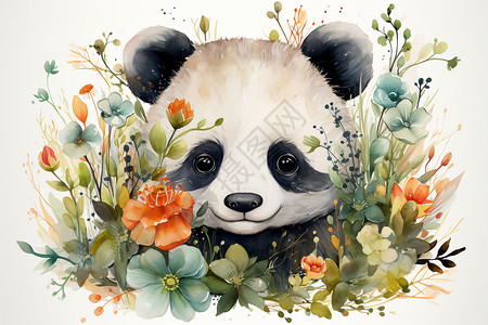 花朵中的熊猫图片