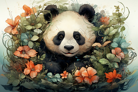 熊猫身边的花环图片