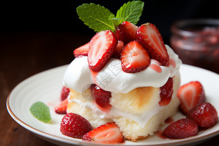 奶油草莓海绵蛋糕图片
