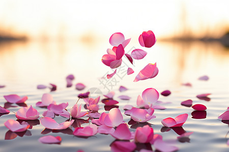 玫瑰花瓣飘落在水中图片