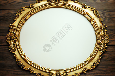 喇叭花椭圆相框金色镶边的镜子背景