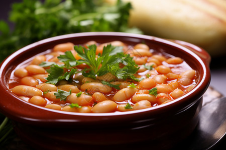 豆子和香菜煮熟的豆子高清图片