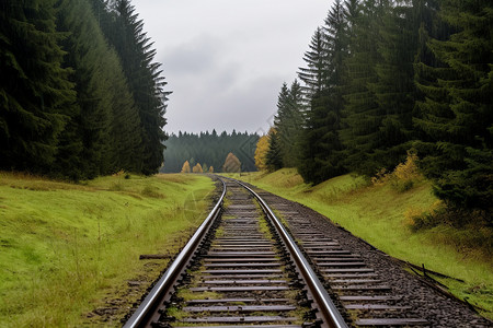 铁轨上的自然风景图片