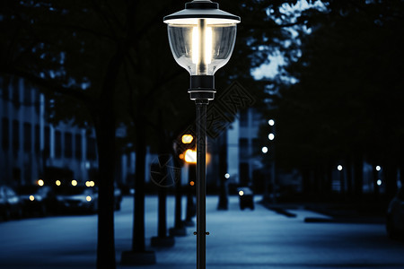 夜晚马路上的路灯高清图片
