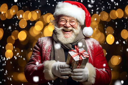 圣诞老人拿着礼物笑背景图片