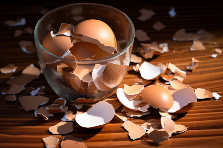 碎玻璃杯破碎的鸡蛋壳背景