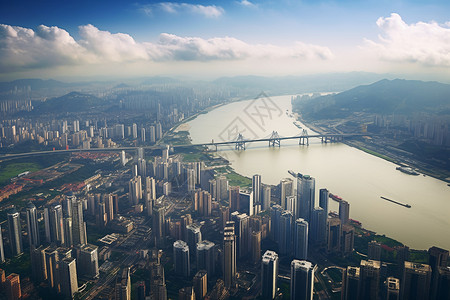 交汇处天空城市中的河流背景