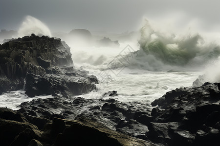 海浪拍向岩石图片