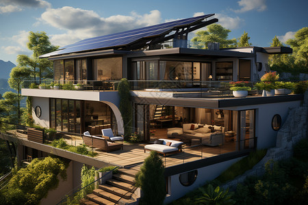 太阳能屋顶的建筑背景图片