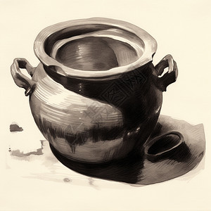 液体陶瓷一个陶瓷锅子的素描画插画
