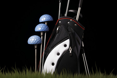 草地上的高尔夫球包背景图片