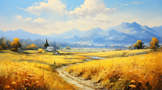 自然画写实秋季乡村的自然风景插画