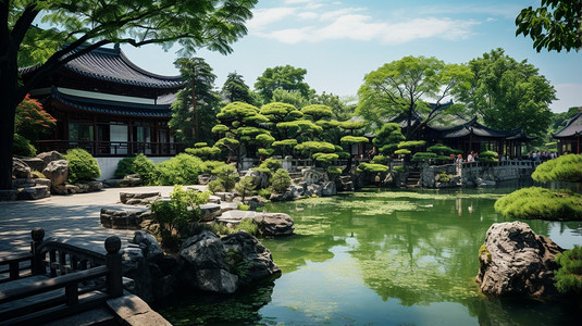 美丽的中国园林建筑景观背景图片