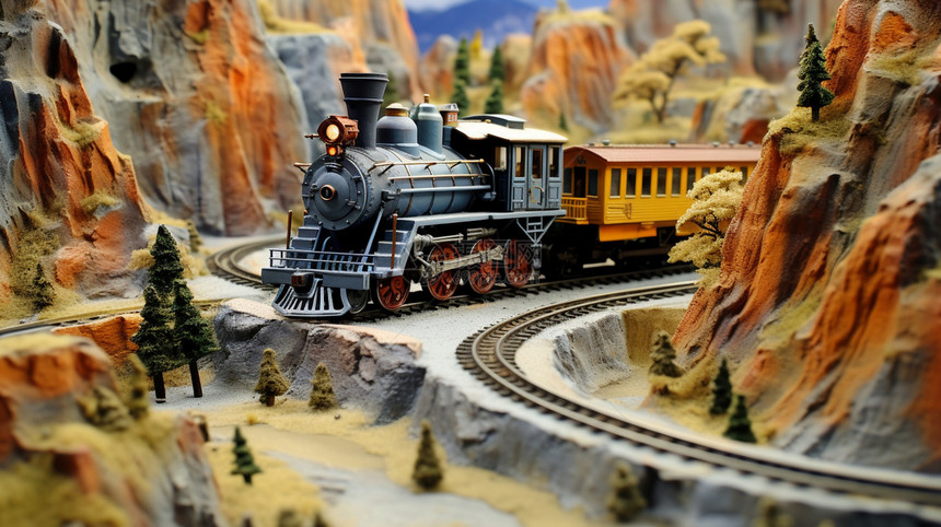 岩石里的火车模型图片