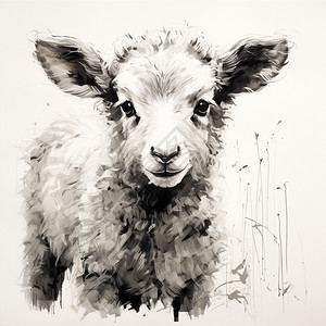 小羊羔水墨画背景图片