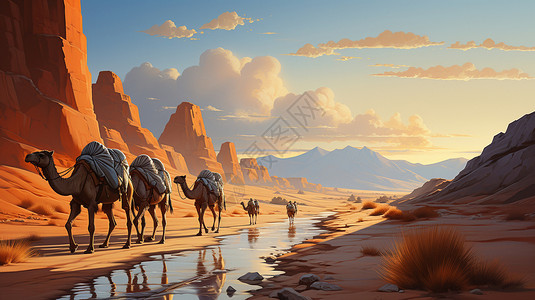 一幅沙漠的绘画背景图片