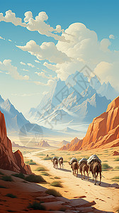 沙漠中驼队沙漠中的骆驼插画