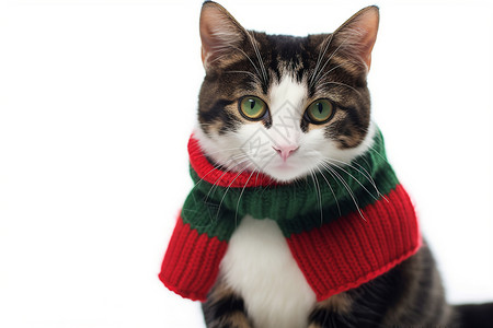 可爱的小猫在冬日穿着围巾享受圣诞节假期高清图片
