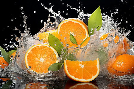 柑橘和水的飞溅图片
