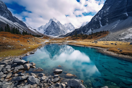 山湖无边稻城亚丁的无边蓝天背景