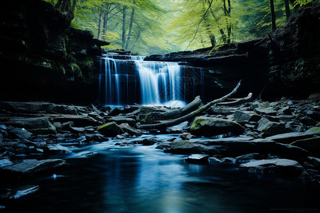森林中的溪水瀑布图片