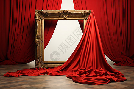 幕布装饰红色幕布下的相框背景