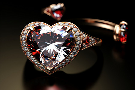 红色爱心钻石爱心形状的戒指背景