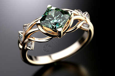 镶嵌着绿色宝石的戒指图片