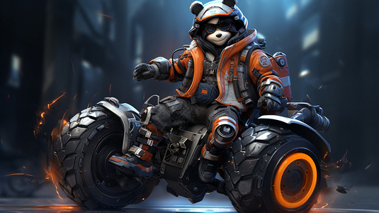 可爱玩具熊摩托车上的熊猫设计图片