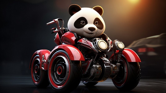 怀旧摩托开车的熊猫设计图片