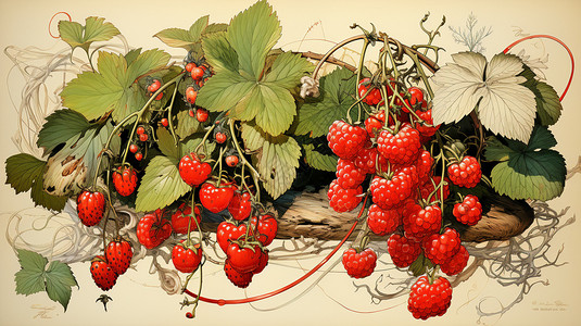 叶子下的草莓背景图片