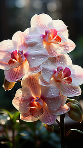 闪闪发光雨阳光下花朵中的水珠背景