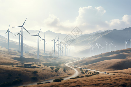 风力发电场可持续能源风电场景插画