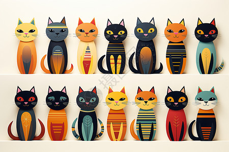 图标排列排列整齐的猫咪图标插画