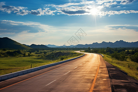 公路太阳阳光照射在公路上背景