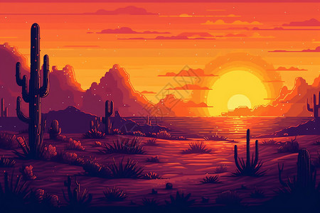 夕阳落山的沙漠图片