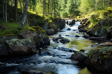 森林中的溪流背景图片