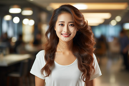 阳光下微笑的亚洲美女图片